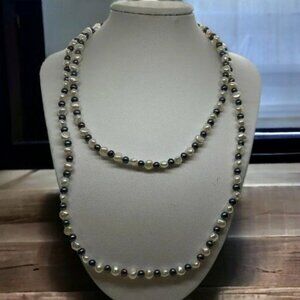 Honora Freshwater Pearl‎ Necklace 34" Long Salt & Pepper Strand Black White New